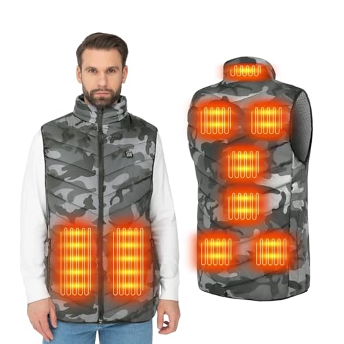 Usper Beheizte Weste, 9 Heizzonen Leichte Beheizte Jacke 3-stufige USB-Aufladung Keine Batterieladung Beheizte Weste Mantel, mehrfarbig, 7XL von Usper
