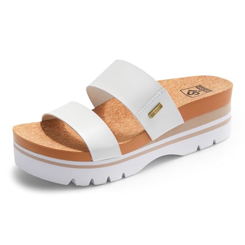 Ustogi Flache Plateau-Sandalen für Damen, Fußgewölbeunterstützung, Strandrutschen, orthopädisch, Sommer, lässig, Kork-Fußbett, verstellbar, leicht, dicke Sohle, bequem, modisch, Schlupfkissen Ustogi Flache Plateau-Sandalen für Damen, Fußgewölbeunterstützung, Strandrutschen, orthopädisch, Sommer, lässig, Kork-Fußbett, verstellbar, leicht, dicke Sohle, bequem, modisch, Schlupfkissen von Ustogi