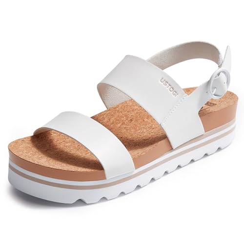 Ustogi Plateau-Sandalen für Damen, Fußgewölbeunterstützung, Strandschuhe für Damen, orthopädisch, Sommer, lässig, Kork-Fußbett, verstellbare Schnalle, elastisches Band, Kissen, niedliche flache Ustogi Plateau-Sandalen für Damen, Fußgewölbeunterstützung, Strandschuhe für Damen, orthopädisch, Sommer, lässig, Kork-Fußbett, verstellbare Schnalle, elastisches Band, Kissen, niedliche flache von Ustogi