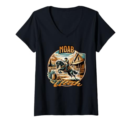 Damen Moab Utah Rodeo Cowboy Pferd T-Shirt mit V-Ausschnitt Damen Moab Utah Rodeo Cowboy Pferd T-Shirt mit V-Ausschnitt von Utah Rodeos