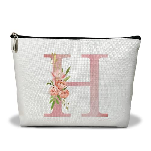 Personalisierte Make-up-Tasche mit Initiale A-Z, Blumenmuster, Geschenk für Frauen, Schwester, Mutter, Freundin, Tochter, Monogramm, Reise-Organizer, Kosmetiktasche mit Reißverschluss, von Utaqer