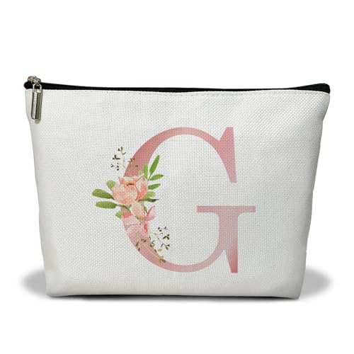 Personalisierte Make-up-Tasche mit Initiale A-Z, Blumenmuster, Geschenk für Frauen, Schwester, Mutter, Freundin, Tochter, Monogramm, Reise-Organizer, Kosmetiktasche mit Reißverschluss, von Utaqer