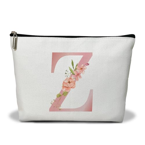 Personalisierte Make-up-Tasche mit Initiale A-Z, Blumenmuster, Geschenk für Frauen, Schwester, Mutter, Freundin, Tochter, Monogramm, Reise-Organizer, Kosmetiktasche mit Reißverschluss, von Utaqer