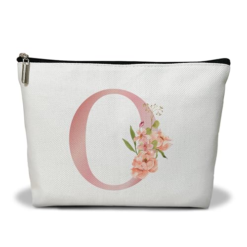 Personalisierte Make-up-Tasche mit Initiale A-Z, Blumenmuster, Geschenk für Frauen, Schwester, Mutter, Freundin, Tochter, Monogramm, Reise-Organizer, Kosmetiktasche mit Reißverschluss, von Utaqer