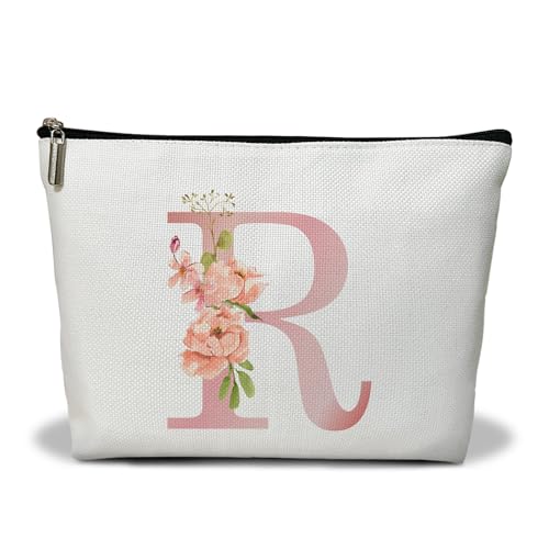 Personalisierte Make-up-Tasche mit Initiale A-Z, Blumenmuster, Geschenk für Frauen, Schwester, Mutter, Freundin, Tochter, Monogramm, Reise-Organizer, Kosmetiktasche mit Reißverschluss, von Utaqer