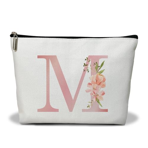 Personalisierte Make-up-Tasche mit Initiale A-Z, Blumenmuster, Geschenk für Frauen, Schwester, Mutter, Freundin, Tochter, Monogramm, Reise-Organizer, Kosmetiktasche mit Reißverschluss, von Utaqer