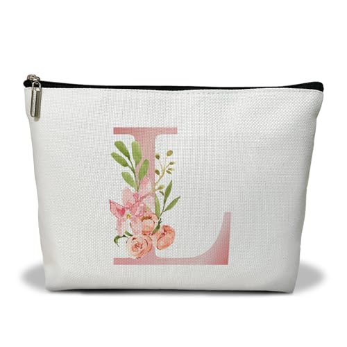 Personalisierte Make-up-Tasche mit Initiale A-Z, Blumenmuster, Geschenk für Frauen, Schwester, Mutter, Freundin, Tochter, Monogramm, Reise-Organizer, Kosmetiktasche mit Reißverschluss, von Utaqer