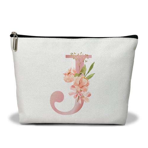 Personalisierte Make-up-Tasche mit Initiale A-Z, Blumenmuster, Geschenk für Frauen, Schwester, Mutter, Freundin, Tochter, Monogramm, Reise-Organizer, Kosmetiktasche mit Reißverschluss, von Utaqer