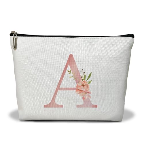 Personalisierte Make-up-Tasche mit Initiale A-Z, Blumenmuster, Geschenk für Frauen, Schwester, Mutter, Freundin, Tochter, Monogramm, Reise-Organizer, Kosmetiktasche mit Reißverschluss, von Utaqer