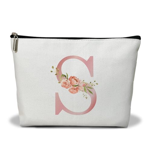 Personalisierte Make-up-Tasche mit Initiale A-Z, Blumenmuster, Geschenk für Frauen, Schwester, Mutter, Freundin, Tochter, Monogramm, Reise-Organizer, Kosmetiktasche mit Reißverschluss, von Utaqer