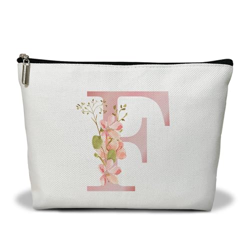 Personalisierte Make-up-Tasche mit Initiale A-Z, Blumenmuster, Geschenk für Frauen, Schwester, Mutter, Freundin, Tochter, Monogramm, Reise-Organizer, Kosmetiktasche mit Reißverschluss, von Utaqer