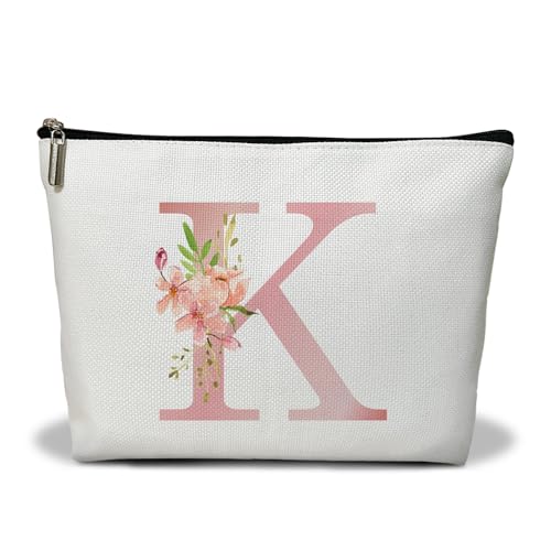 Personalisierte Make-up-Tasche mit Initiale A-Z, Blumenmuster, Geschenk für Frauen, Schwester, Mutter, Freundin, Tochter, Monogramm, Reise-Organizer, Kosmetiktasche mit Reißverschluss, von Utaqer