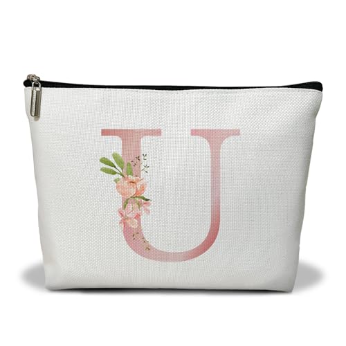 Personalisierte Make-up-Tasche mit Initiale A-Z, Blumenmuster, Geschenk für Frauen, Schwester, Mutter, Freundin, Tochter, Monogramm, Reise-Organizer, Kosmetiktasche mit Reißverschluss, von Utaqer