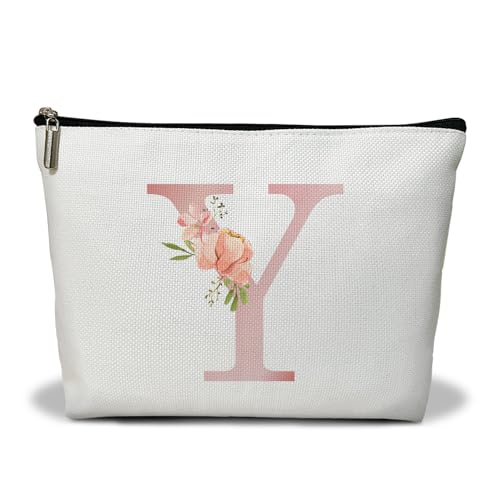 Personalisierte Make-up-Tasche mit Initiale A-Z, Blumenmuster, Geschenk für Frauen, Schwester, Mutter, Freundin, Tochter, Monogramm, Reise-Organizer, Kosmetiktasche mit Reißverschluss, von Utaqer