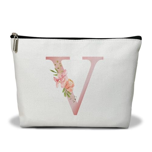 Personalisierte Make-up-Tasche mit Initiale A-Z, Blumenmuster, Geschenk für Frauen, Schwester, Mutter, Freundin, Tochter, Monogramm, Reise-Organizer, Kosmetiktasche mit Reißverschluss, von Utaqer