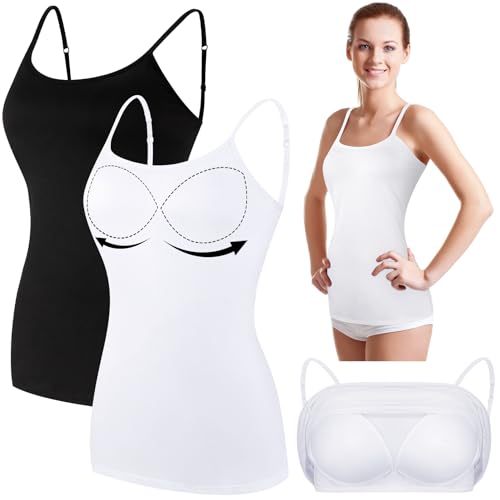 2 Stück Damen Spaghetti Top Unterhemd,Damen Camisole mit Regal-BH,2 in 1 Camisoles Tank mit integriertem BH,Verstellbarer Strap Cami Tank Top für Damen,2XL von Utensilsto