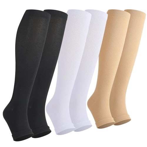 3 Paare Kompressionsstrümpfe Damen, Stützkniestrümpfe Compression Socks Lange kompressionssocken mit 15-25Mmhg Reisestrümpfe Stützstrümpfe Offene Spitze Abgestufte Unterstützung Stützstrümpfe 38-42 von Utensilsto