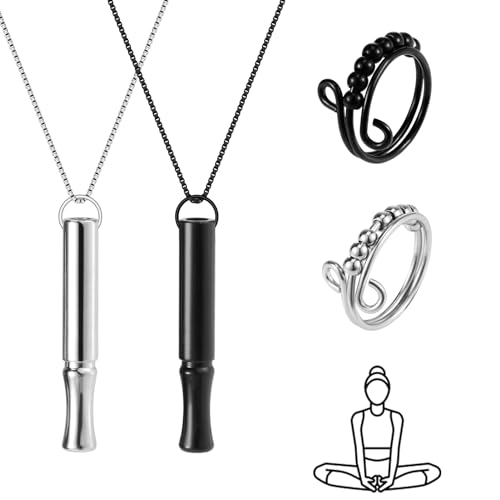 Utensilsto 2 Angst Halskette mit 2 Anxiety Ring, Rauchentwöhnung Hilfsmittel Rauchentwöhnung Rings, Panikattacken Hilfsmittel, Anti Stress Ring Atemkette für Herren Damen Meditation Relief Stress von Utensilsto