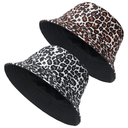 Utensilsto 2 Stück Fischerhut, Bucket Hut Leopardenmuster Fischerhut Damen Eimerhut Faltbar Sommer-Sonnenschut Anglerhut Strandhut Damen für Damen und Herren von Utensilsto