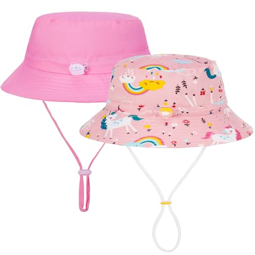 Utensilsto 2Pcs Kinder Sonnenhut,Unisex Fischerhut Sommerhut,Kinder Breiter Krempe Sonnenhut Verstellbare Baumwollhut Strand Cap für Jungen Mädchen(Rosa) von Utensilsto