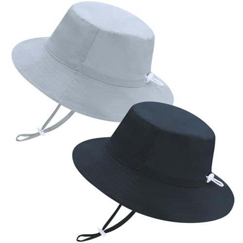 Utensilsto 2Pcs Kinder Sonnenhut,Unisex Fischerhut Sommerhut,Kinder Breiter Krempe Sonnenhut Verstellbare Strand Cap für Jungen Mädchen 3-7 Years(Grau,Marine) von Utensilsto