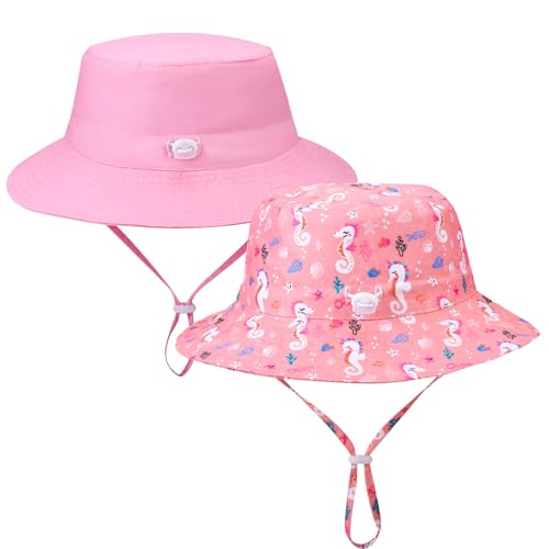 Utensilsto 2Pcs Kinder Sonnenhut,Unisex Fischerhut Sommerhut,Kinder Breiter Krempe Sonnenhut Verstellbare Strand Cap für Jungen Mädchen 3-7 Years(Rosa) von Utensilsto