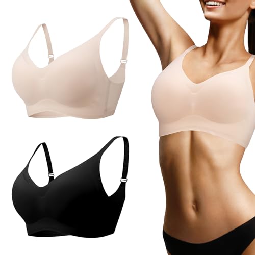 Utensilsto 2er Pack Nahtloser BH Damen Ohne Bügel V-Ausschnitt Push Up Bügelloser BH Ultradünn Komfortabler Sport BH Gepolstert Bralette für Alltag Fitness Lauf Joggen Yoga, L von Utensilsto