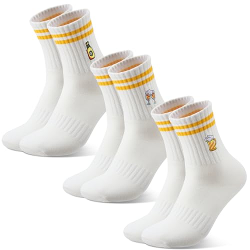 Utensilsto 3 Paare Aperol Socken Damen Herren 39-42 Weiß Tennissocken Unisex Sportsocken Crew Socks mit Motiv Bier Lustige Tennis Socken Baumwoll Arbeitssocken Aperol Geschenk für Frauen Männer von Utensilsto