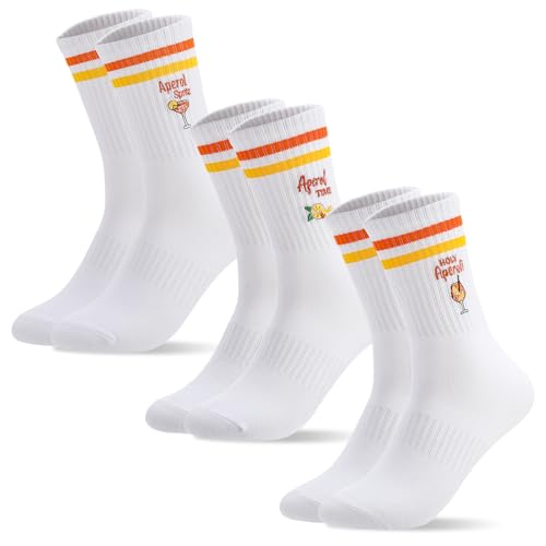 Utensilsto 3 Paare Aperol Socken Tennissocken Damen Herren 39-42 Lustige Tennissocken Weiß Sportsocken Crew Socks mit Motiv Tennis Socken Arbeitssocken Aperol Geschenk für Frauen Männer von Utensilsto