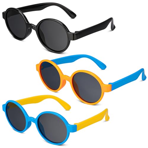 Utensilsto 3 Paare Baby Sonnenbrille Polarisierte Kinder Sonnenbrillen Silikon Flexibler Rahmen UV400 Schutz für 3-8 Jahre Jungen Mädchen Neugeborene, blauen-gelben-schwarzen von Utensilsto