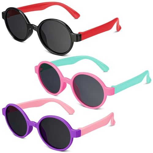 Utensilsto 3 Paare Baby Sonnenbrille Polarisierte Kinder Sonnenbrillen Silikon Flexibler Rahmen UV400 Schutz für 3-8 Jahre Jungen Mädchen Neugeborene, rosa-rot-grün von Utensilsto