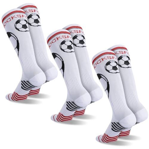 Utensilsto 3 Paare Jungen Socken Fußball, Grip Socken Fussball Rutschfest Sportsocken Fußball Socken Kinder Fußballsocken für Fußball, Laufen, Training(l Weiß) von Utensilsto