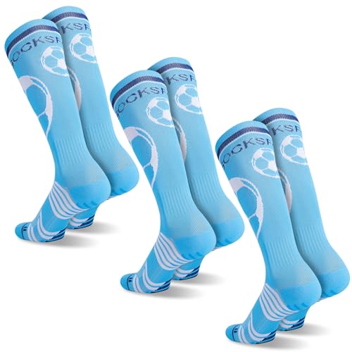 Utensilsto 3 Paare Jungen Socken Fußball, Grip Socken Fussball Rutschfest Sportsocken Fußball Socken Kinder Fußballsocken für Fußball, Laufen, Training(m Blau) von Utensilsto