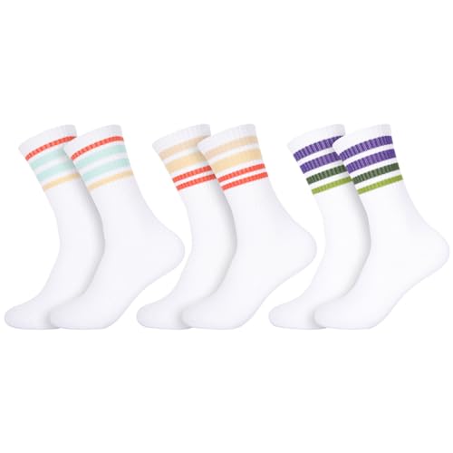 Utensilsto 3 Paare Tennissocken Damen, Retro Damen Sportsocken Lange Weiß Sneaker Socken Frauen Sportsocken von Utensilsto