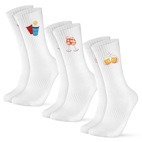 Utensilsto 3 Paare Tennissocken Damen Herren,38-46 Weiße Sportsocken Aperol Spritz Cocktail Baumwolle Crew Socks Lustige Socken für Damen Herren von Utensilsto