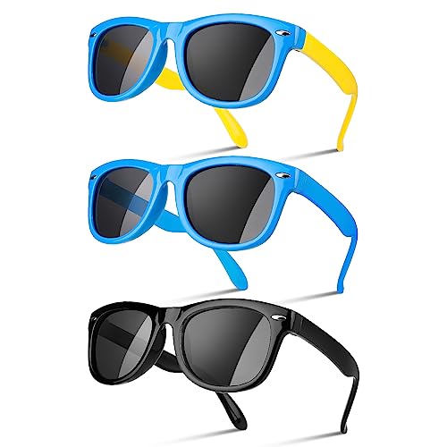 Utensilsto 3 Stück Sonnenbrille Kinder Polarisiert Flexible Sonnenbrille Silikon Rahmen Sonnenbrille Für Jungen Mädchen 2-12 Jahre(Black+Blue) von Utensilsto