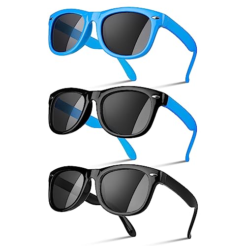 Utensilsto 3 Stück Sonnenbrille Kinder Polarisiert Flexible Sonnenbrille Silikon Rahmen Sonnenbrille Für Jungen Mädchen 2-12 Jahre(Blue+Black) von Utensilsto