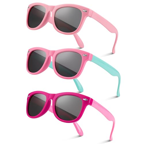 Utensilsto 3 Stück Sonnenbrille Kinder Polarisiert Flexible Sonnenbrille Silikon Rahmen Sonnenbrille Für Jungen Mädchen 2-12 Jahre(Pink+Red) von Utensilsto