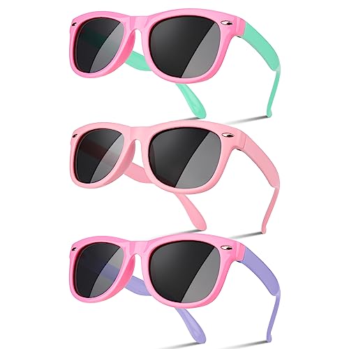 Utensilsto 3 Stück Sonnenbrille Kinder Polarisiert Flexible Sonnenbrille Silikon Rahmen Sonnenbrille Für Jungen Mädchen 2-12 Jahre(Red+Pink) von Utensilsto