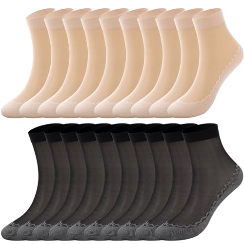 Utensilsto 30 Paar Nylonstrümpfe Damen Nylon Socken, Matt Transparente Nylon Feinsöckchen, 20 DEN Knöchelhoche Feinstrümpfe für Damen, Verstärkte Zehen Seidensocken für Damen (EU 35-42) von Utensilsto