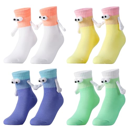 Utensilsto 4 Paar Magnetische Socken mit Händen 36-40 Hand in Hand Socken mit Magnetarmen Lustige Alberne Geschenke für Frauen Männer Freundin Freunde Paare Kinder Familie Partner von Utensilsto