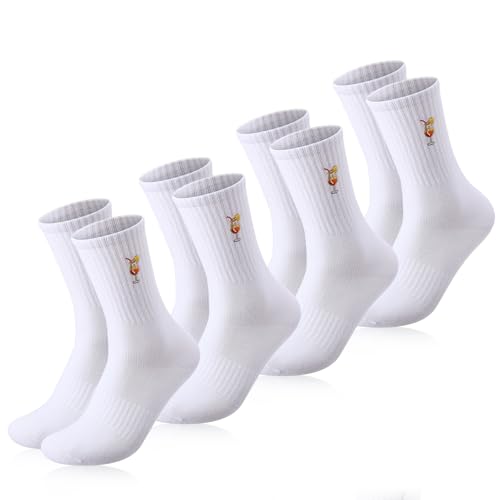 Utensilsto 4 Paare Tennissocken Damen Herren, 39-43 Aperoli Sportsocken Lange Baumwollsocken Laufsocken Retro Socken Weiß von Utensilsto