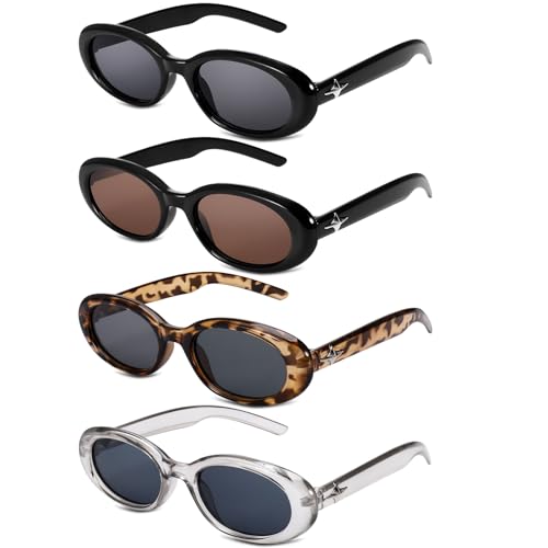 Utensilsto 4 Stück Vintage Oval Sonnenbrille, 90er Retro Sonnenbrille UV400 Schutz Frauen Sonnenbrillen Sonnenbrille Damen Sunglasses Sonnenbrille für Damen Frauen von Utensilsto