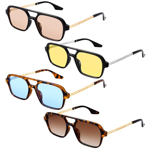 Utensilsto 4 Stück Vintage Retro Sonnenbrille,Damen Herren 70er Sonnenbrille Piloten Brille Eckig Übergroß Große Sonnenbrille für Damen Herren von Utensilsto