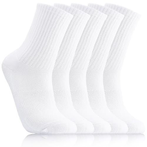 5 Paare Tennissocken für Herren Damen, Baumwolle Atmungaktive Gepolsterte Sportsocken Tennissocken Laufsocken Wandersocken für Herren & Damen 38-42, Weiß von Utensilsto