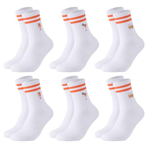 Utensilsto 6 Paar Aperol Spritz Socken Bestickte Tennissocken Herren damen Aperol Socken Herren Sportsocken Atmungsaktiv Tennissocken Crew Socken Geburtstagsgeschenk Geschenk für Aperol-Liebhaber von Utensilsto