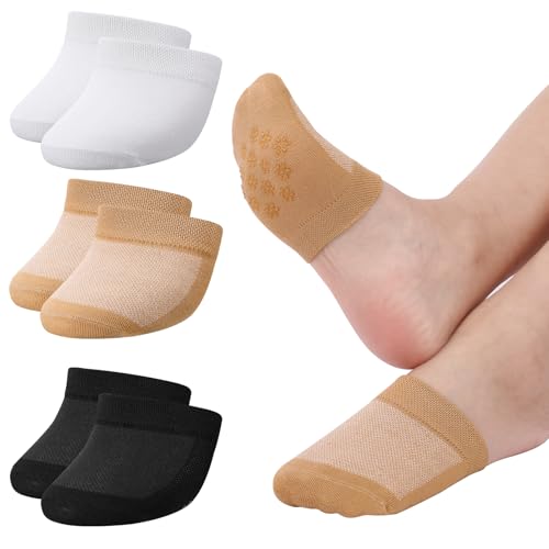 Utensilsto 6 Paar Rutschfeste Socken No Show Halbsocken Füßlinge Damen Vorfußsocken Silikon Unsichtbare Söckchen Non-Slip Zehensocken Damen Ballettschuhe High Heel Socken(schwarz+hautfarben+weiß) von Utensilsto
