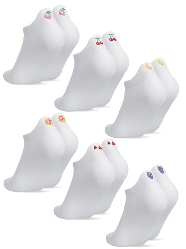 Utensilsto 6 Paar Sneaker Socken Damen 37-41 Sportsocken Lustige Socken Damen Bootssocken Baumwollsocken Sommersocken mit Bestickte Obst Motiv von Utensilsto