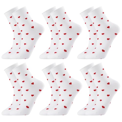 Utensilsto 6 Paar Socken Damen mit Herz Süße Lustige Socken Baumwoll Tennissocken Damen 37-40 Weiß Sportsocken Geschenke für Lieblingsmensch Partner Valentinstag Jahrestag von Utensilsto