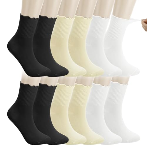 Utensilsto 6 Paar Socken mit Rüschen Damen Ruffle Socks Baumwolle Gestrickt Crew Söckchen für Lolita schuhe Frauen Mädche von Utensilsto